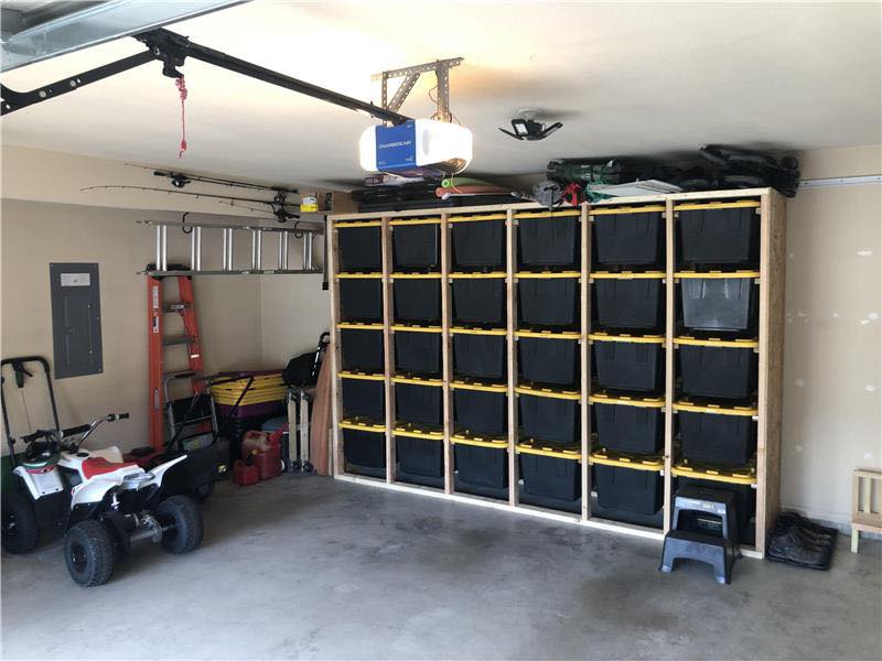 Organized garage with custom storage systems